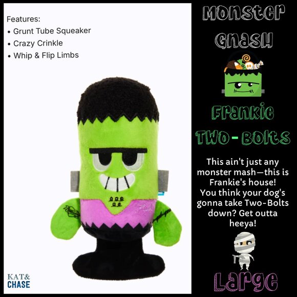 NWT Bark Box Frankie Two Bolts Frankenstein Halloween Plush Green Sz L Dog Toy - Picture 10 of 10